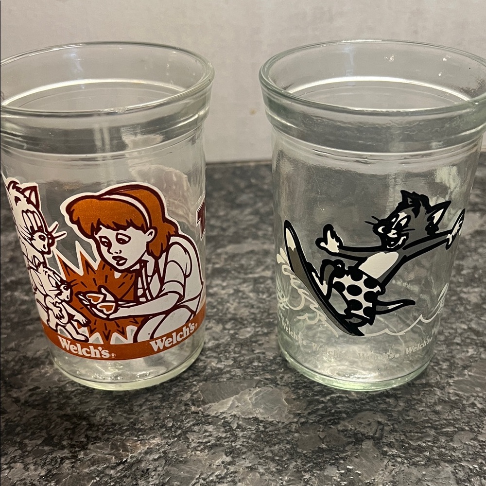 Tom & Jerry Cartoon Character jelly jar Glass Set - Welch’s  set of 2